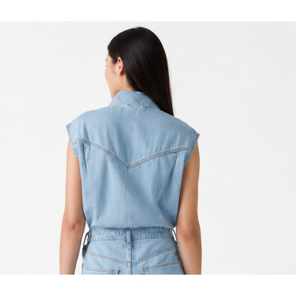 Levi's Denim Dress Women XS Blue NWT Sleeveless Midi Button Front Pockets - Picture 7 of 9